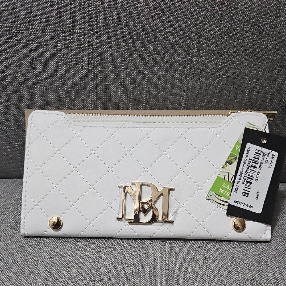 Badgley Mischka White Quilted Wallet with Gold Hardware